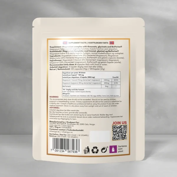 Magnesium L-treonat & Glysinat + BioPerine® - Bilde 2