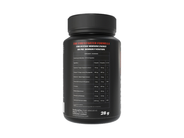 Baksiden av Pump Armour IGNITE med ingredienser