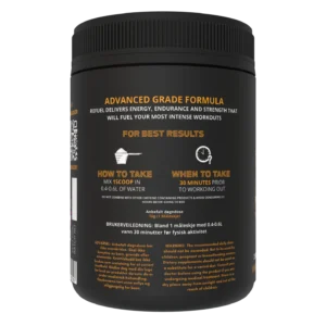 Siden av Pump Armour Pre-workout med bruksanvisning