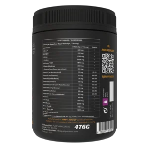 Baksiden av Pump Armour Pre-workout med ingredienser